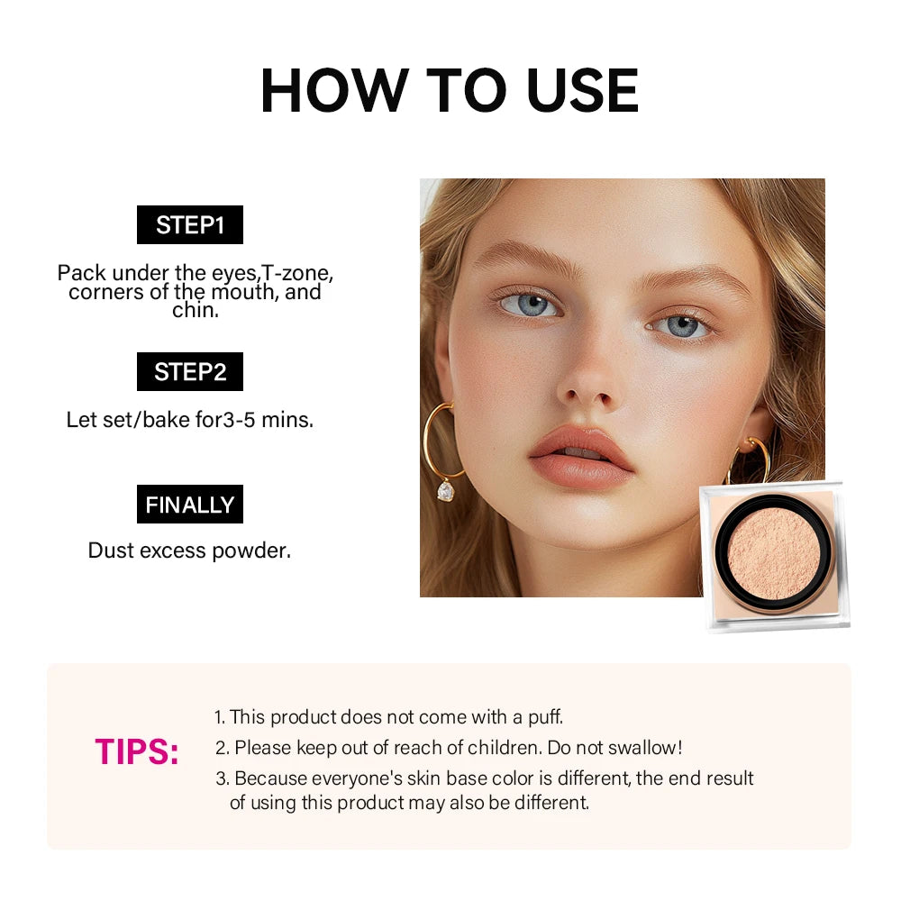 Loose Baking&Setting Powder Long Lasting Oil Control Natural Face Matte Waterproof BrighTening Loose Powder Makeup Cosmetics Oasis Select