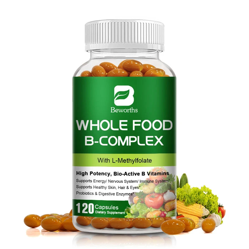 BEWORTHS Vitamin B Complex Capsules B1,B2,B3,B5,B6,B7,B12 Whole Food Supplement for Stress, Energy and Immune Support Non-GMO Oasis Select 120pcs 3Bottles United States