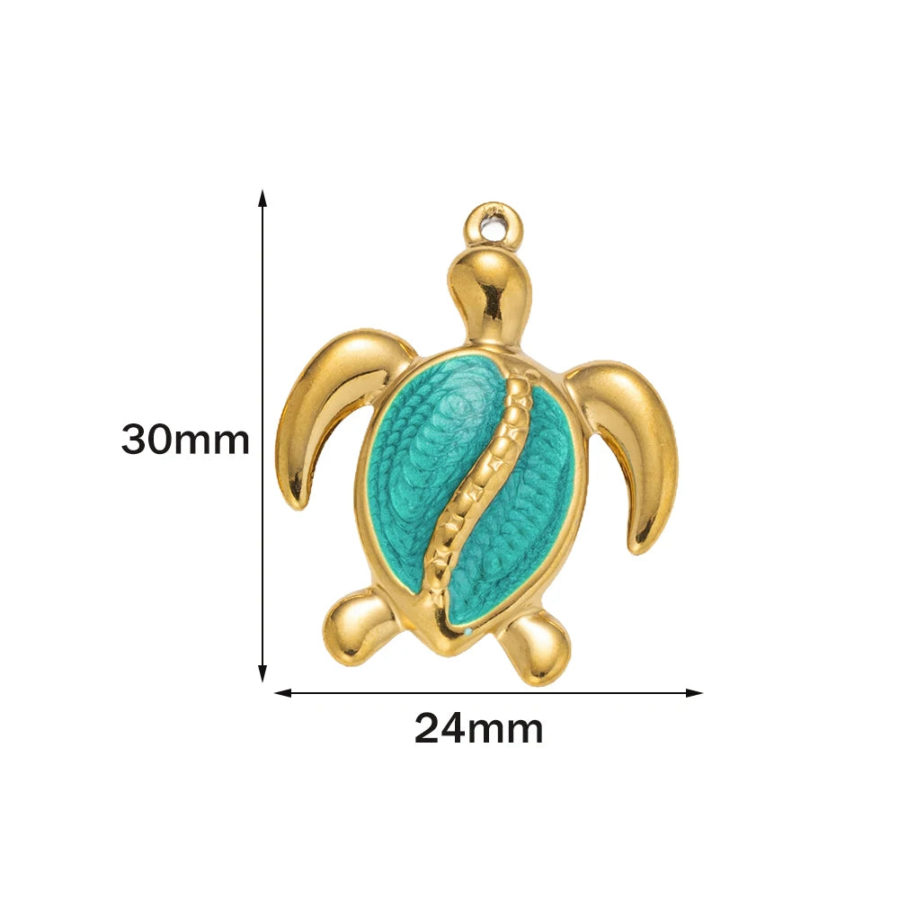 5pcs Stainless Steel Enamel Animal Sea Turtle Tortoise Charms Pendant for Bracelet Necklace Jewelry DIY Craft Making Wholesale Oasis Select Green