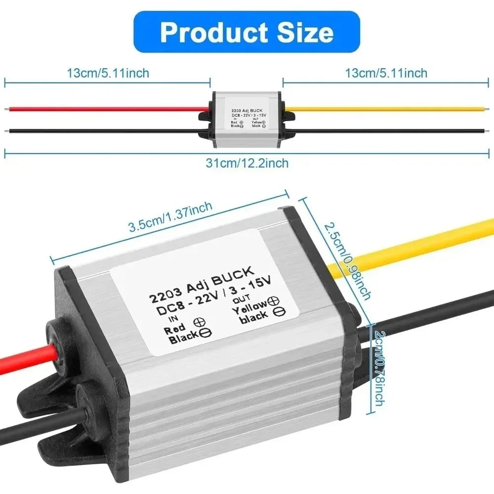 18V20V24V to DC 12V 3A DC DC Regulator Buck Power Converter Supply 8-35V to 3-15V Step Down Waterproof Voltage Converter Buck Oasis Select