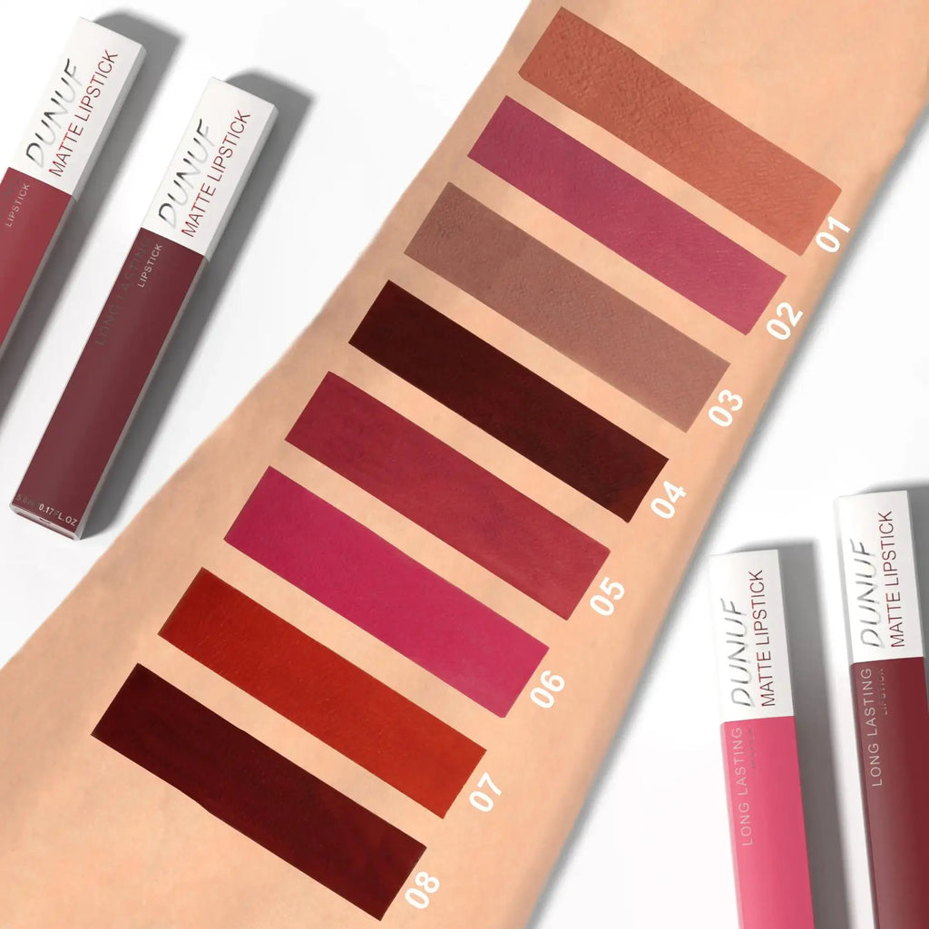 DUNUF 8-Pc Matte Liquid Lipstick Set – Waterproof Lip Gloss