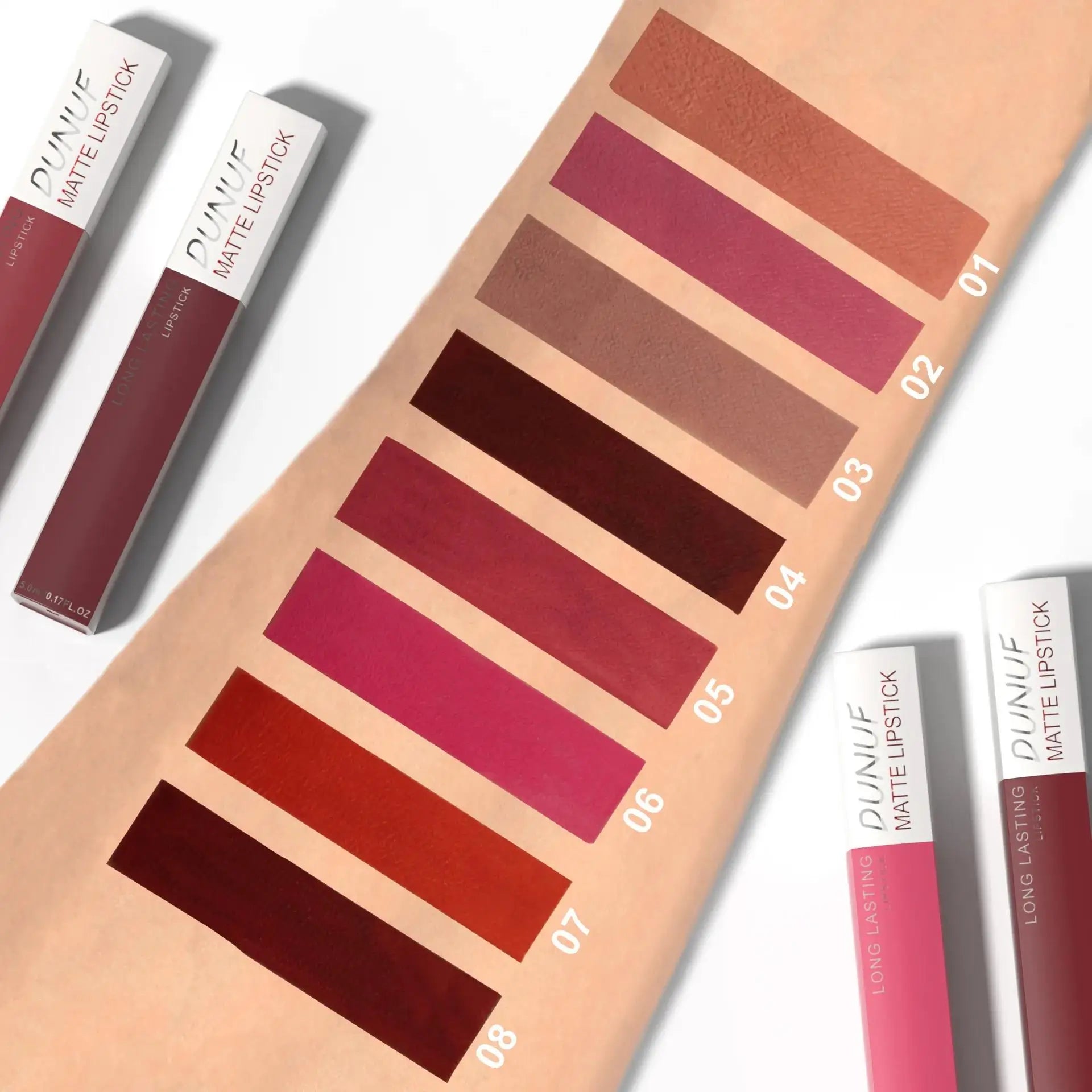 DUNUF 8-Pc Matte Liquid Lipstick Set – Waterproof Lip Gloss