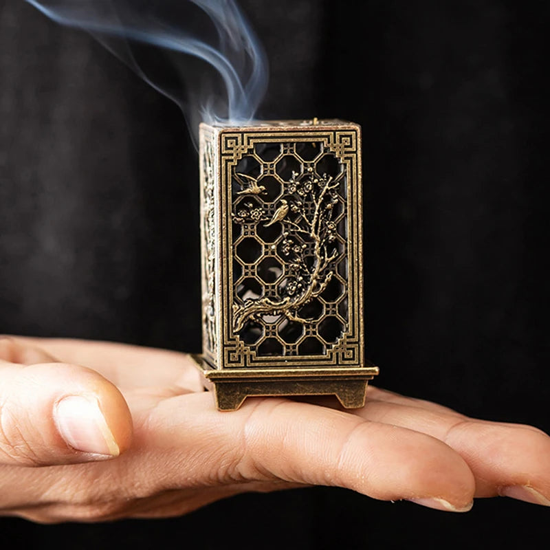 Alloy Censer Incense Holder Square Vertical Incense Burner Indoor Aromatherapy Home Ornament Chinese Incense Burners Oasis Select