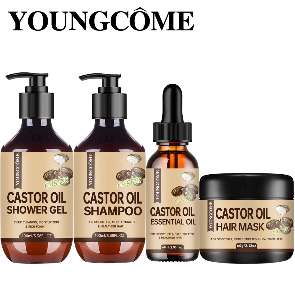 Castor Oil Hair Care Set – Shampoo, Oil, Mask & Shower Gel | 4-Pc Hair Care Set Oasis Select