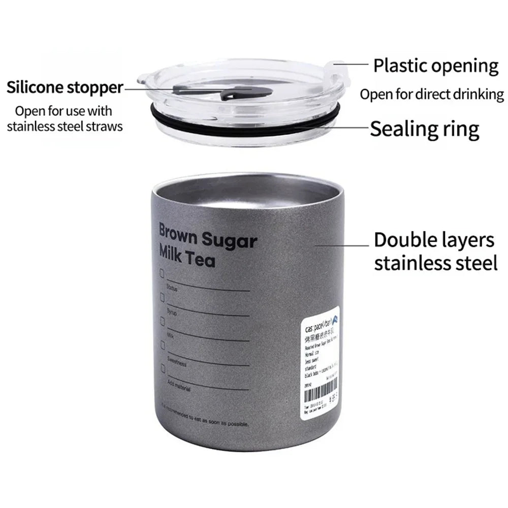 Portable 600ml Thermos Cup 304 Stainless Steel Coffee Mug Thermal Leak-proof Water Bottle with Straw Insulated Bottle Drinkware Oasis Select