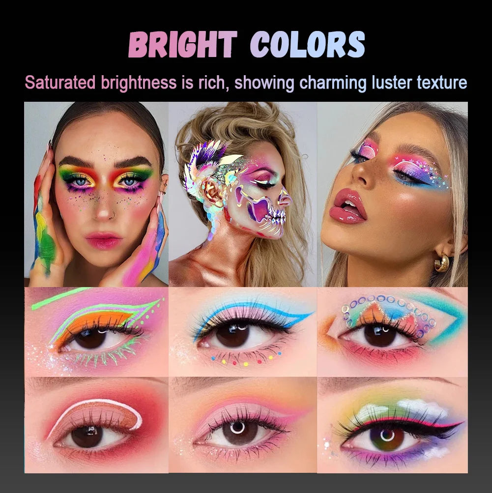 12-Color UV Glow Face & Body Paint Palette | Waterproof