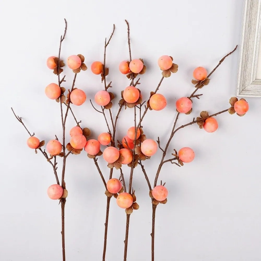 8 Heads Artificial Persimmon Branch Realistic Handmade Simulation Persimmon Fruit Plastic Elegant Fake Plants Living Room Oasis Select