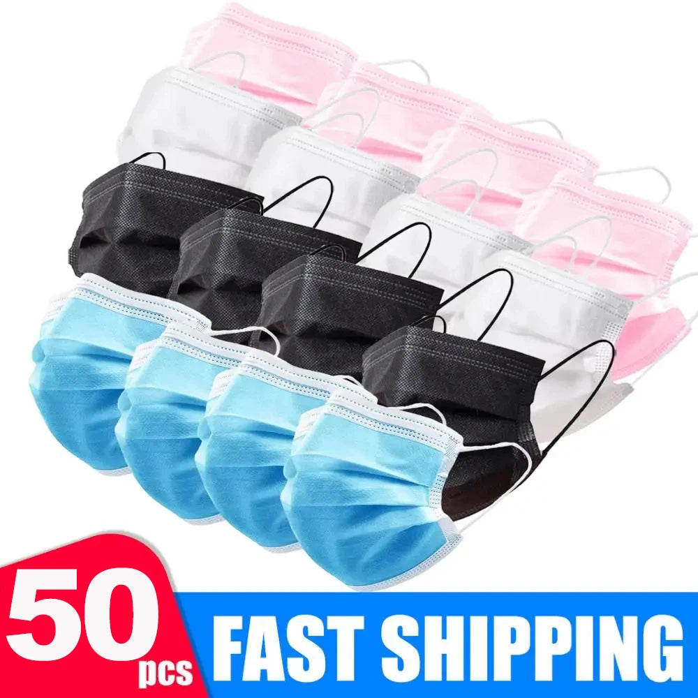 Masks 3-layer Mask Face Masks Melt Blown Cloth Disposable Anti-Dust Protective Masks Earloops Mouth Mask Black Mascarillas Oasis Select