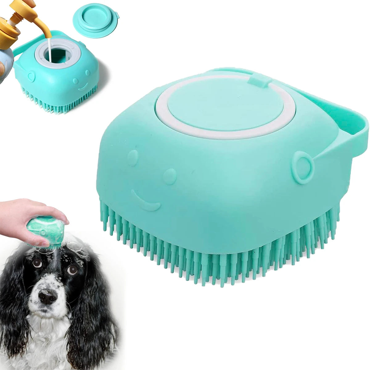 Silicone Pet Bath Brush with Soap Dispenser Soft Massage Dog Cat Scrubber Gentle Exfoliating Shower Grooming Tool Oasis Select