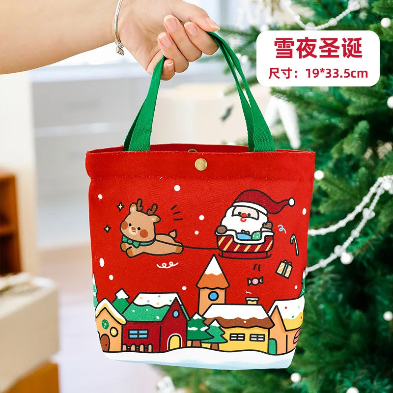 Christmas Canvas Tote Bag | Santa & Elk Festive Gift Bag
