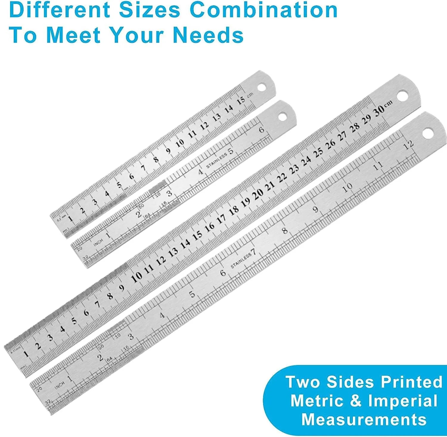 Stainless Steel Double Side Straight Ruler Centimeter Inches Scale Metric Ruler Precision Measuring Tool School Office Supplies Oasis Select