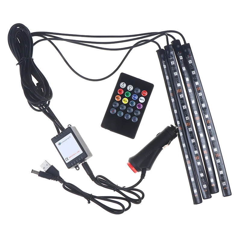 48 LED RGB Car Foot Ambient Light With USB Cigarette Automotive Interior Lights Strip Decoration Bar Remote/Voice Control Oasis Select