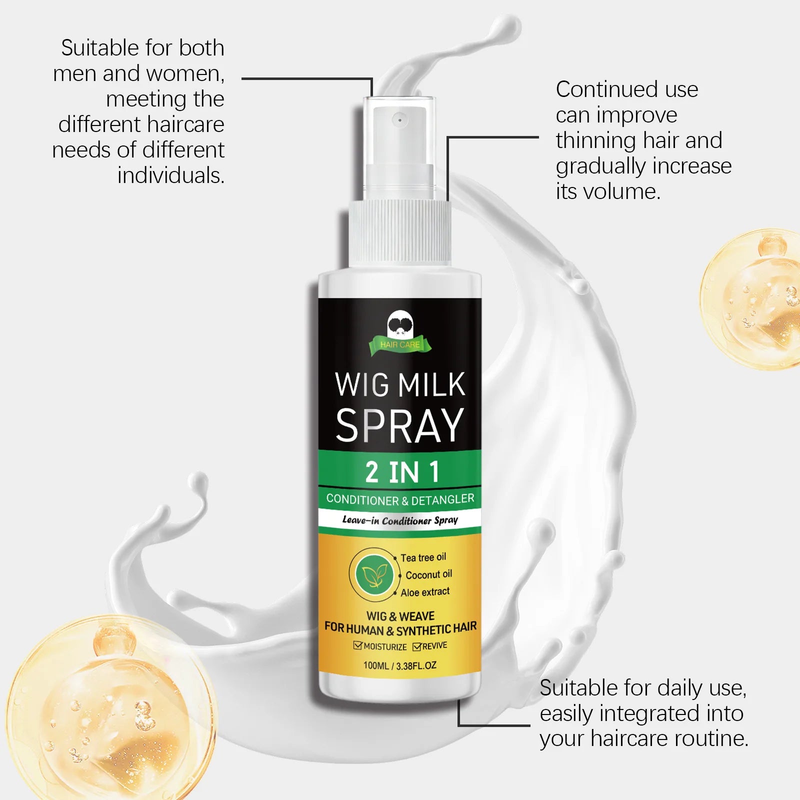 2-in-1 Wig Milk Spray | Anti-Frizz Leave-In Conditioner 100ml Leave-In Hair Spray Oasis Select
