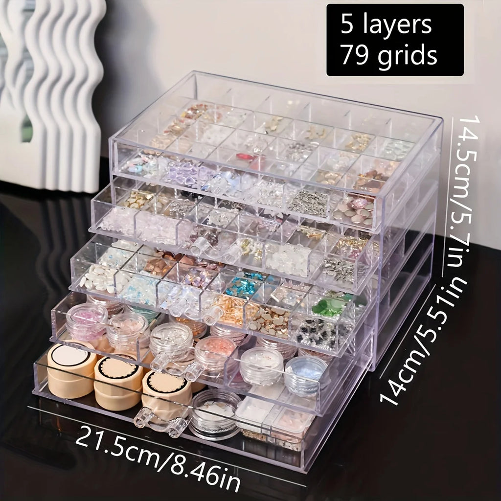 1pc drawer style acrylic multifunctional nail diamond decoration storage box desktop jewelry bead stackable organizer Oasis Select 5layers-79grids