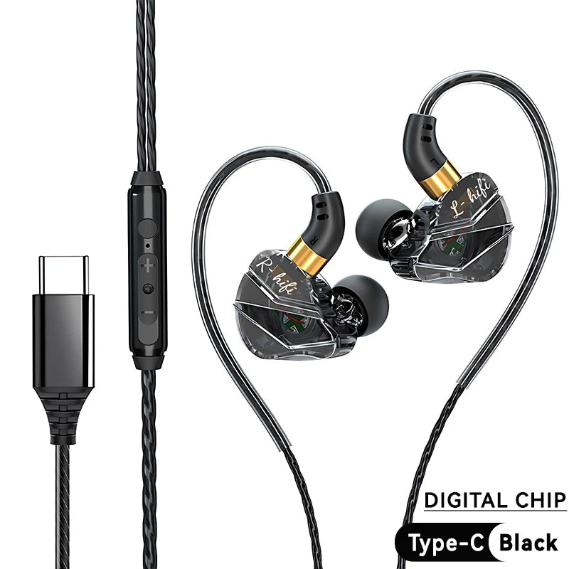 9D Surround HIFI Heavy Bass Headset 3.5MM/Type-C Digital Chip With Mic In-Ear Wired Headphones Music Sports For Samsung Android Oasis Select Type-C Black