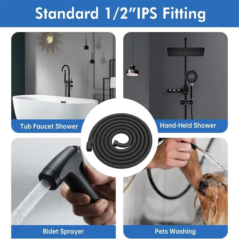 1.5/2/3M Black PVC Flexible Shower Hose Long Bathroom Shower Water Hose Extension Plumbing Pipe Pulling Tube Bath Accessories Oasis Select