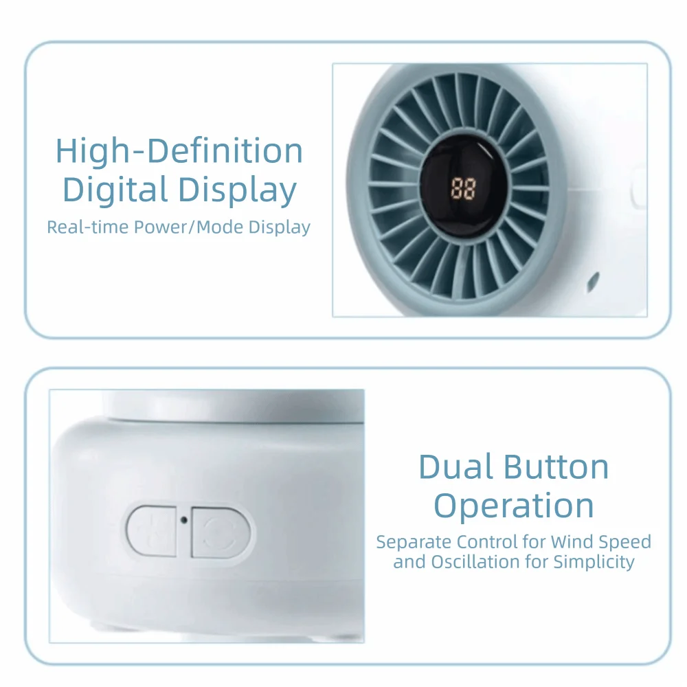 Clip Design 3 Speeds Stroller Fan 3600mAh 12H Runtime Clip Fan Quiet Operation Detachable Rechargeable Fan Crib Use Oasis Select