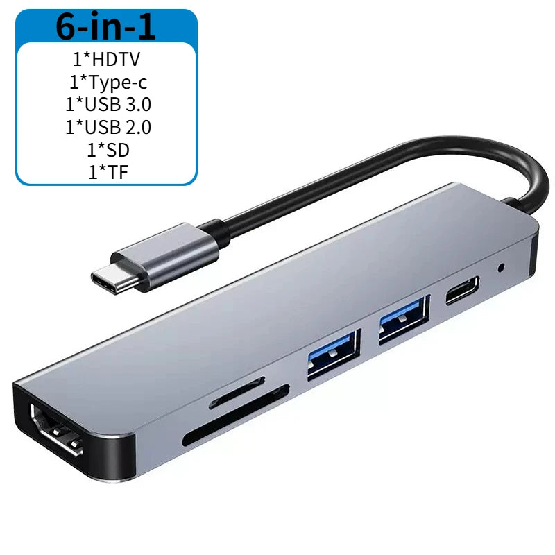 USB 3.0 Type C Adapter Docking Ststion USB 2.0 Port TF SD PD Charging Dock for MacBook iPad Pro Samsung Dex TV Projector Mouse Oasis Select 6-in-1