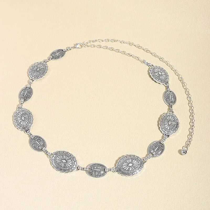Retro style women's metal waist chain accessories Decorative circle carved chain belt high style accessories Oasis Select