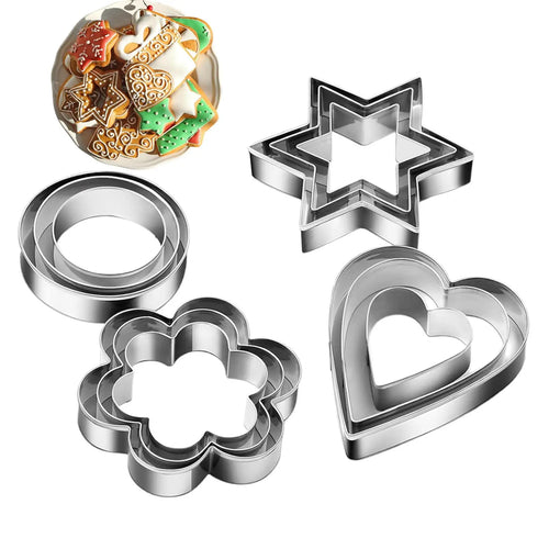 12Pcs Stainless Steel Mold Heart Star Flower Geometric Shape Cookie Cutters Chocolate Cake Molds Fondant Biscuits Baking Tools Oasis Select