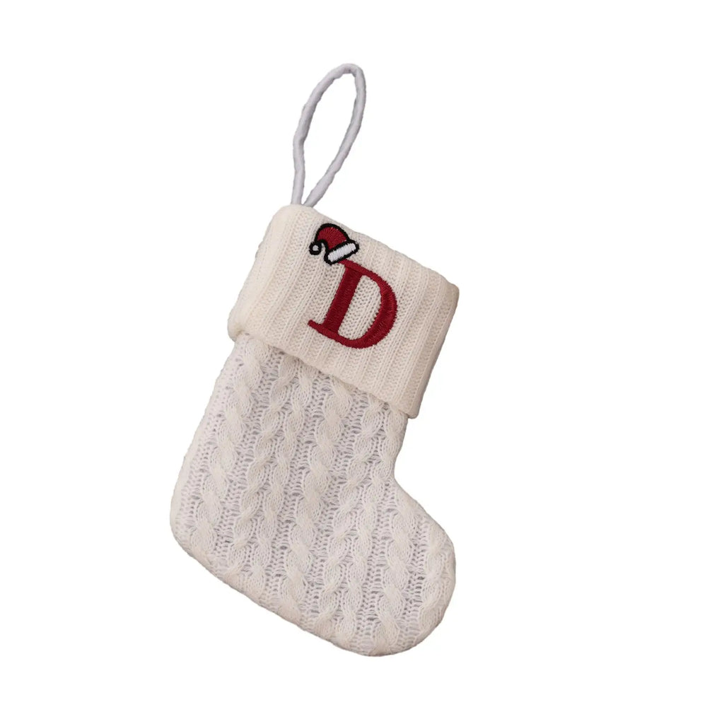 With Hanging Rope Christmas Stocking Children Candy Bag Beautiful Knitted Pendant White Snowflake Alphabet Christmas Tree Oasis Select D China Mainland