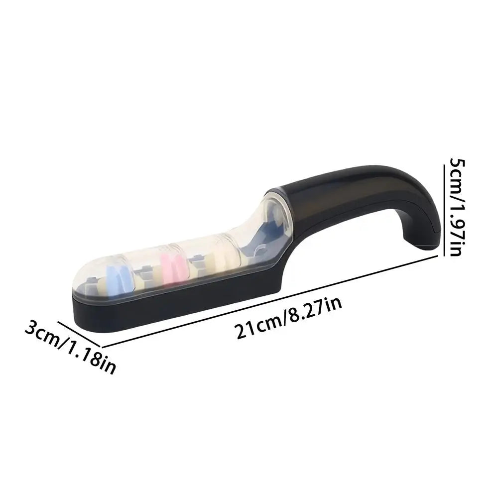 Handheld Cutter Sharpener Level 3 Quick Sharpening Tool Knife Sharpener With Anti-slip Base Kitchen Small Tools Stone Knives Oasis Select Black 1PC
