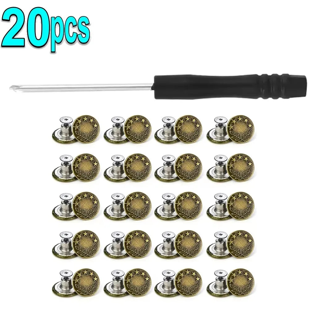 10/20Pcs Metal Jeans Buttons 17mm Replacement Screw Button Repair Kit Nailless Removable Jean Buckles Clothing Pants Pins Oasis Select 20pcs B
