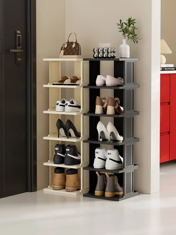 Vertical Shoe Rack: Stackable Shoe Rac, DIY Free-Standing Shoe Organizer, Small Shoe Shelf for Compact and Narrow Spaces, Plasti Oasis Select