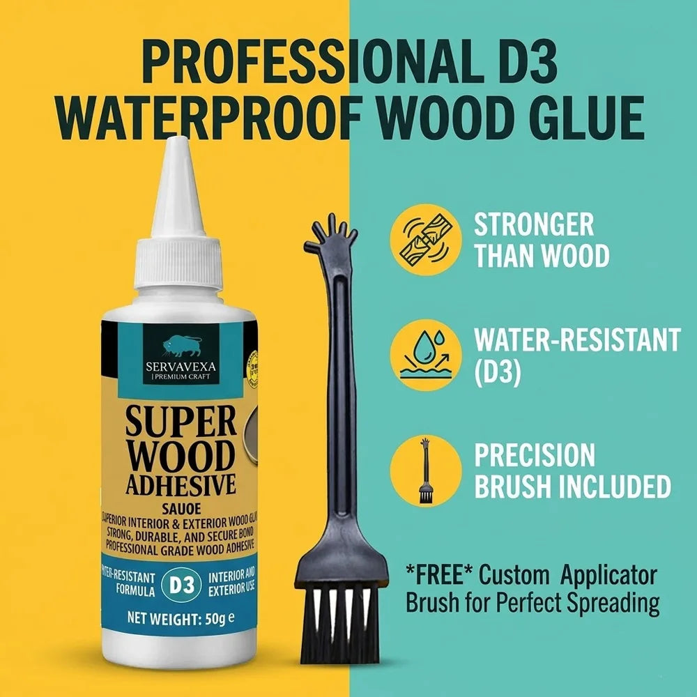 SERVAVEXA 50g D3 Wood Glue: Heavy-Duty Adhesive for Professional Carpentry & Furniture Repair. Strong Water-Resistant Bond Oasis Select