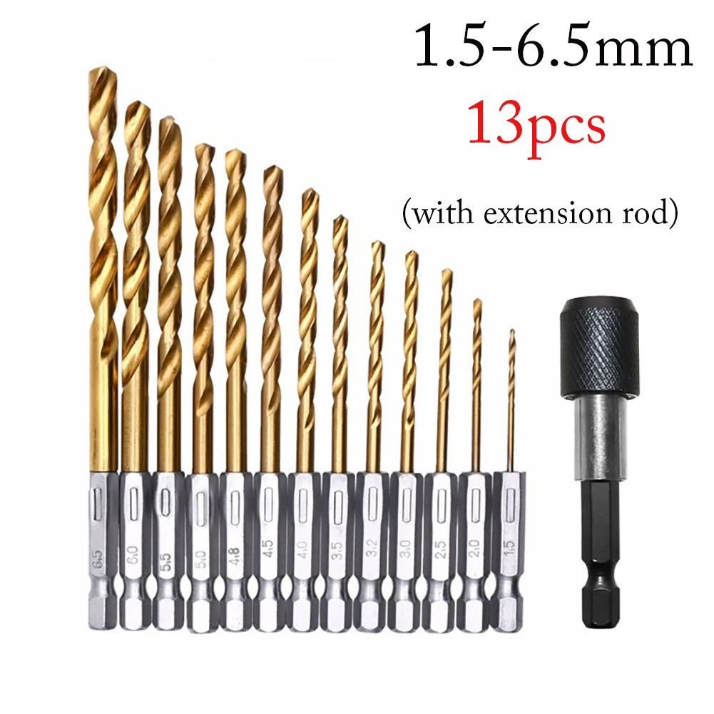 13-Piece HSS Twist Drill Bit Set 1.5–6.5mm | 1/4" Hex Shank Twist Drill Bit Set Oasis Select