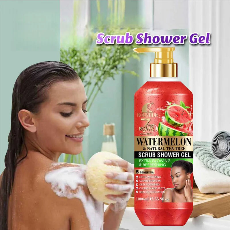 ROUSHUN Watermelon Scrub Shower Gel 1000ml – Moisturizing Wash