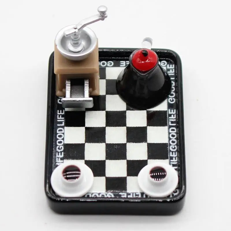 Dollhouse Miniature Coffee Maker Grinder Black And White Checkered Dinner Plate Set Model Dollhouse Accessories Pretend Play Toy Oasis Select
