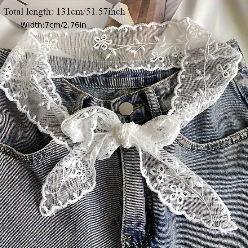 1pc Vintage Style Lace Scarf Belt Headband – Elegant Long Ribbon with Floral Design, Machine Washable, Suitable for Weddings Oasis Select