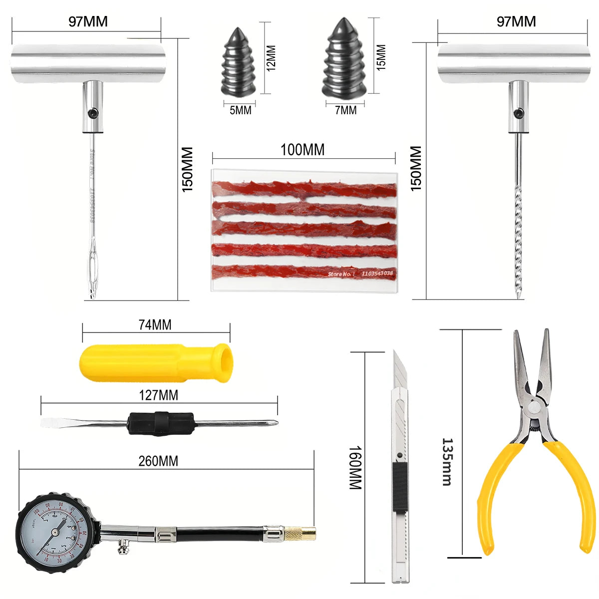 Tyre Repair Kit Puncture Plug Set Auto Bike Tire Repair Car Tire Change Tools Motorcycle Car Accessories 46/94pcs Studding Set Oasis Select