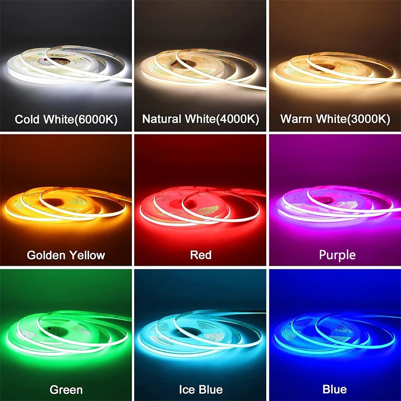 DC 12V 24V 8MM COB LED Light Strip Room Decoration 320LEDs/m Led Tape High Density Flexible 3000K 3500K 4000K 6000K Oasis Select