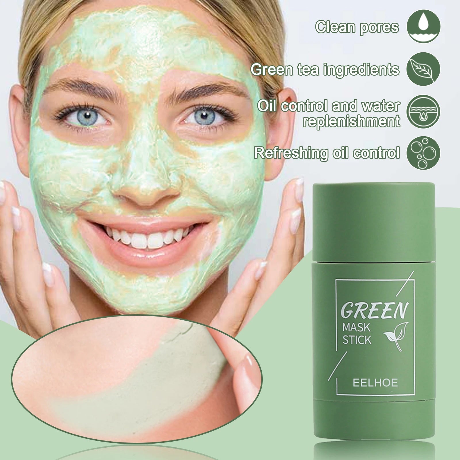 Eelhoe Green Tea Solid Face Mask – Pore Minimizer & Blackhead Clay Face Mask Stick Oasis Select