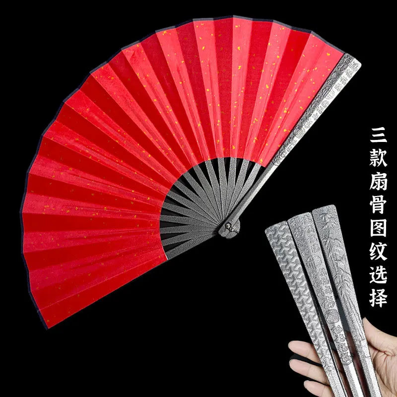 Metal Kung Fu Folding Fan Silk Cloth Fan Surface Tungsten Steel Alloy Self-defense Kung Fu Fan Oasis Select 10 Steel grain