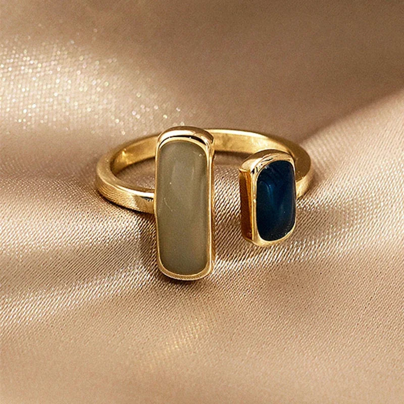 Fashion Retro Gold Double Oil Drop Women's Open Ring Geometric Gold Metal Ring Wedding Jewelry Birthday Gift Oasis Select AJZ10067