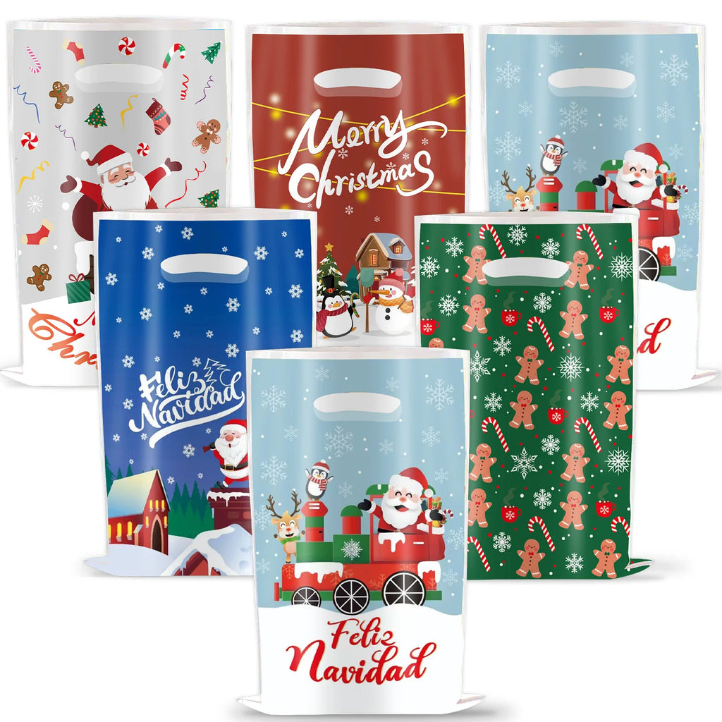 10pcs Christmas Bags Snowflakes Candy Gift Bags Merry Christmas Decoration Gift Wrapping Treat Bags New Year Packing Bag Oasis Select