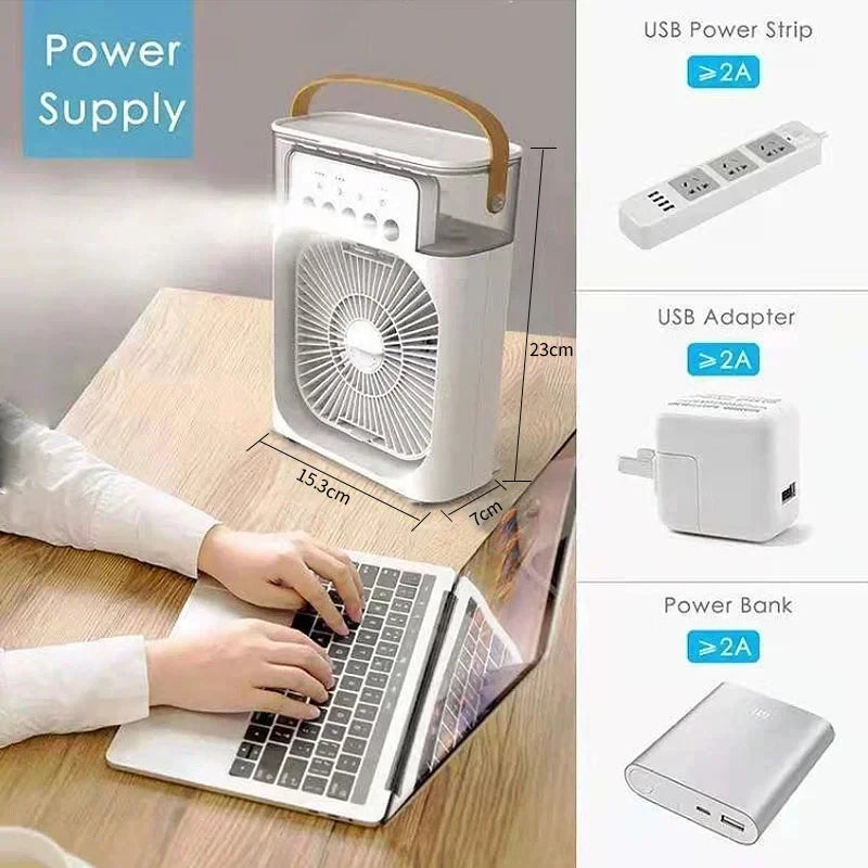 3-in-1 Portable Air Cooler Fan with Humidifier & LED Light