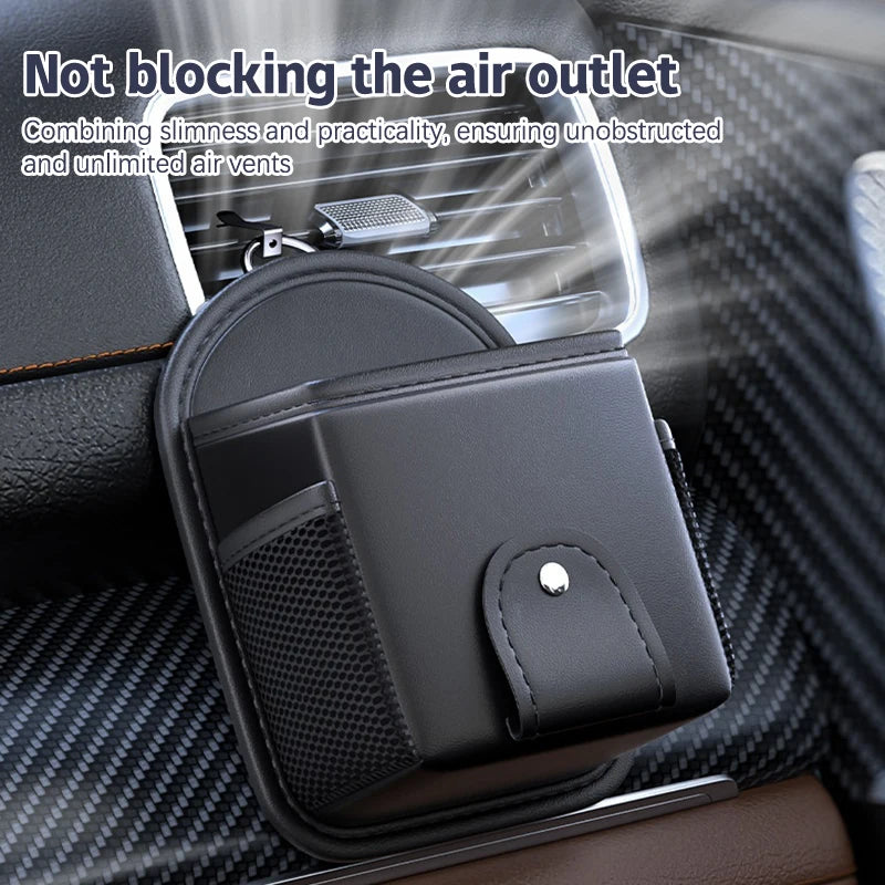 Stylish PU Leather Car Holder with Built-in Phone Mount; Accommodates Keys, Glasses & Other Accessories Oasis Select