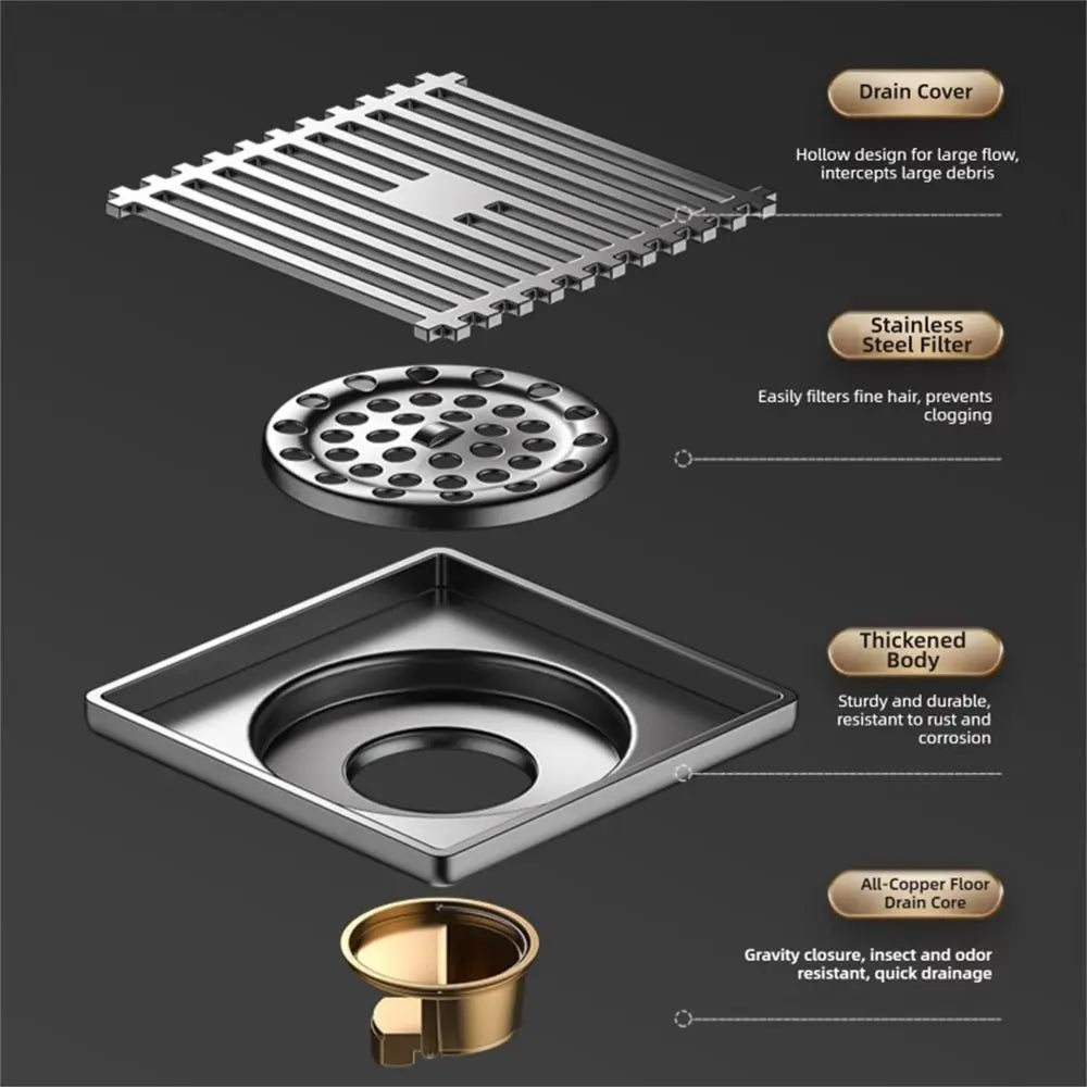 Stainless Steel Shower Floor Drain Grey Backflow Preventer Kitchen Sink Strainer Anti-odor Thickened Waste Drain Universal Oasis Select