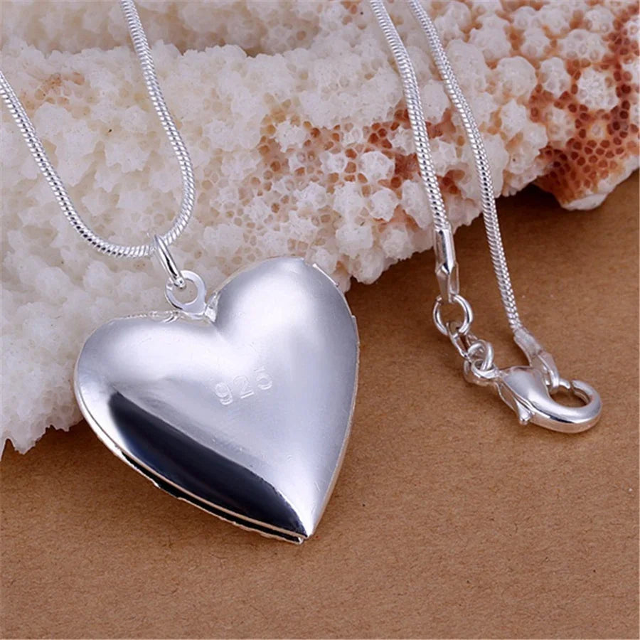 Hot 925 Sterling Silver Photo Frame Pendant Necklace 18/20/22/24 Inch Snake Chain For Woman Charm Wedding Fashion Jewelry Oasis Select
