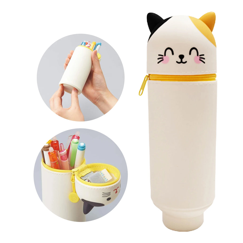 Cute Animal Pencil Case, 2-in-1 Pencil Bag with Zipper Pen Holder, Soft Silicone Pencil Case, Suitable for School Office Oasis Select