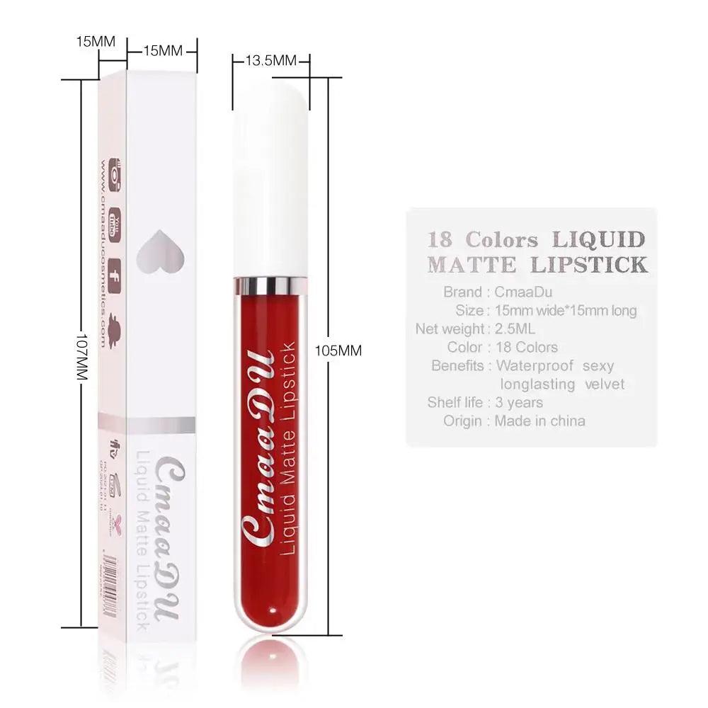 CmaaDu 18-Color Matte Velvet Liquid Lipstick Set – Waterproof