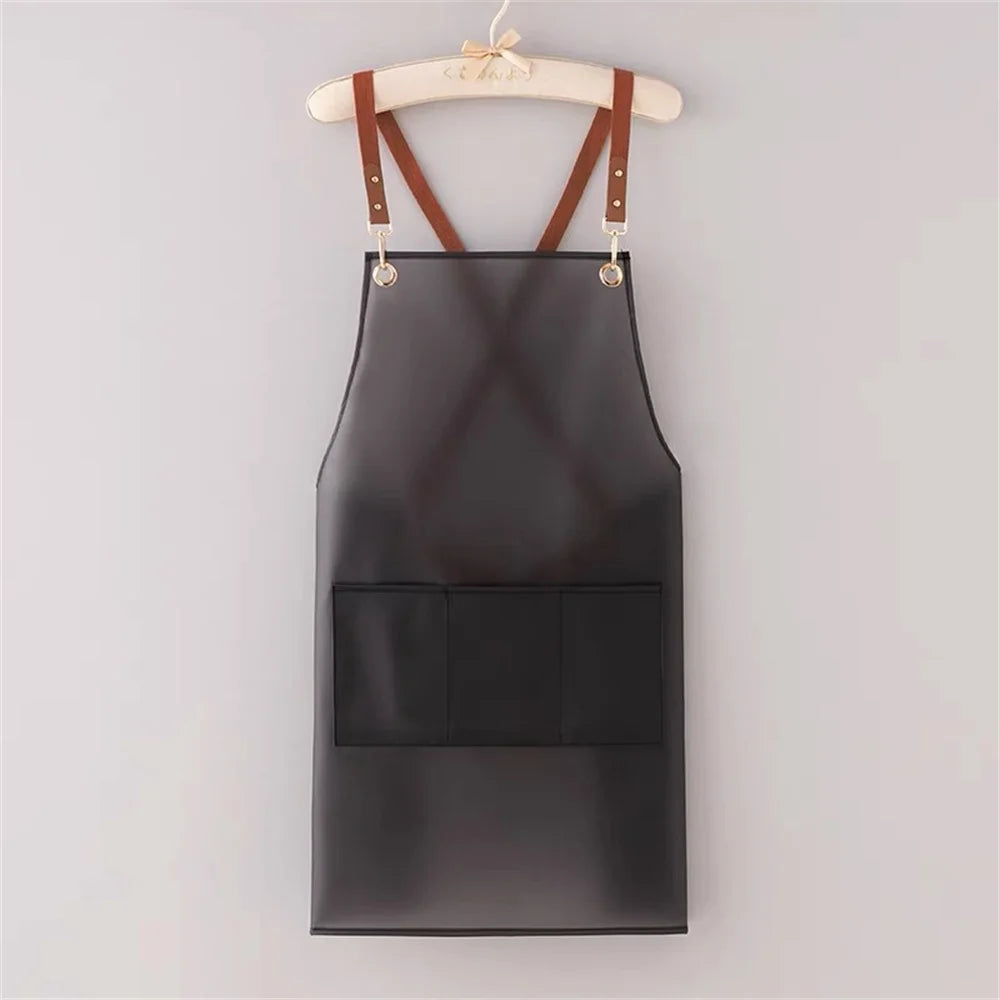 New Apron Waterproof And Oil-proof Strap Fashionable Korean-style Overalls Household Kitchen Cooking Women's TPU Work Clothes Oasis Select Black 2
