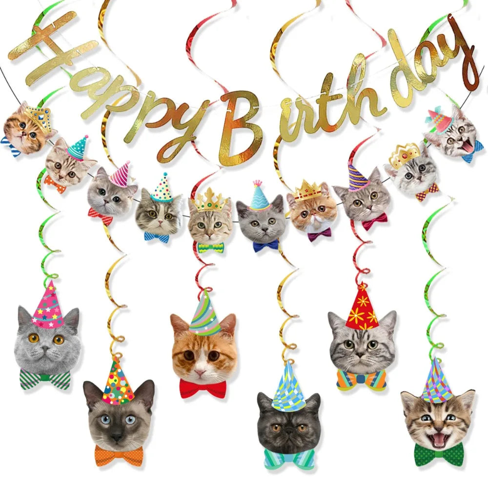 Cartoon Cat Happy Birthday Banner – DIY Paper Garland Decor