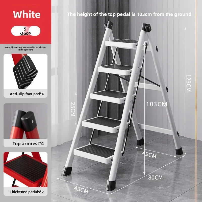 Herringbone Ladder Household Ladder Folding Telescopic Multifunctional Indoor Stairs Thickened Climbing Ladder Escalator Oasis Select A-White-5