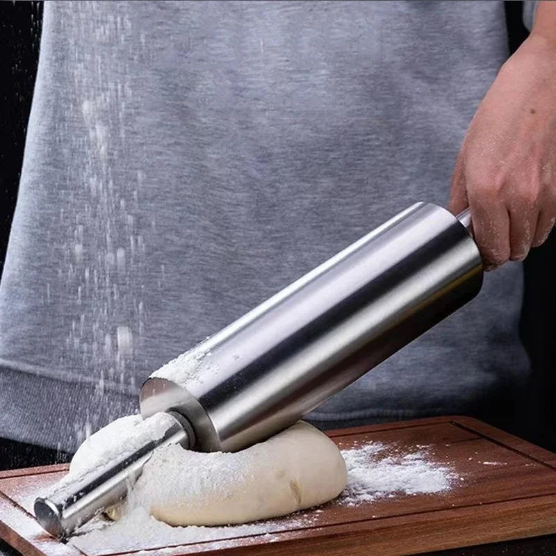 Stainless Steel Rolling Pin for Non-stick Dough Flour Stick Kitchen Cooking Baking Tools Accessories Pizza Roller with Handle Oasis Select