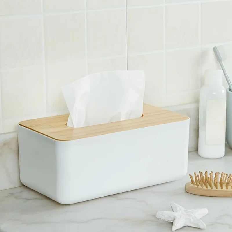 Minimalist Tissue Box Cover with Wooden Top Multi-Size PP Storage Organizer Dustproof for Home Car Bathroom Gift Oasis Select
